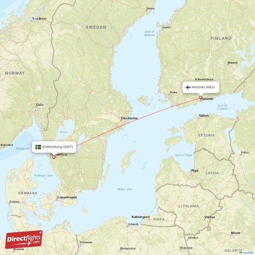 Gothenburg - Helsinki direct flight map