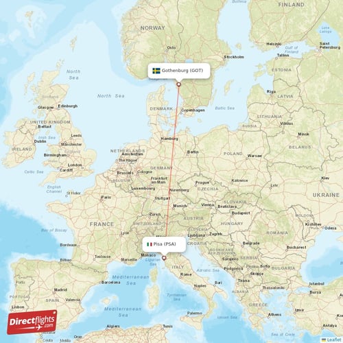 Gothenburg - Pisa direct flight map