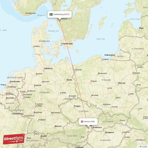 Gothenburg - Vienna direct flight map