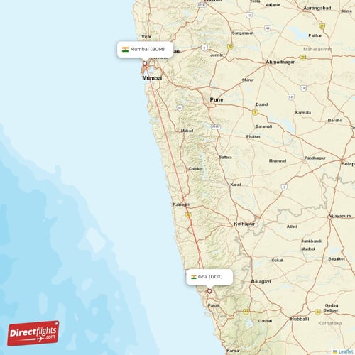 Goa - Mumbai direct flight map