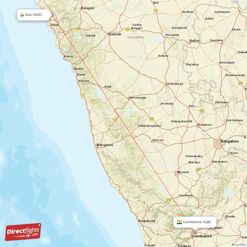 Goa - Coimbatore direct flight map