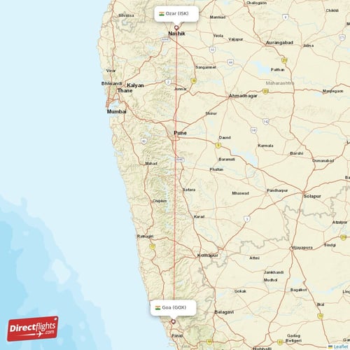 Goa - Ozar direct flight map