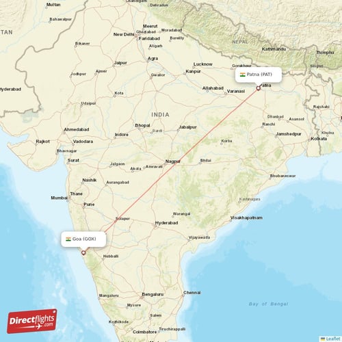 Goa - Patna direct flight map