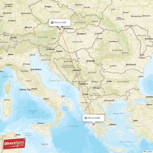 Patras - Vienna direct flight map