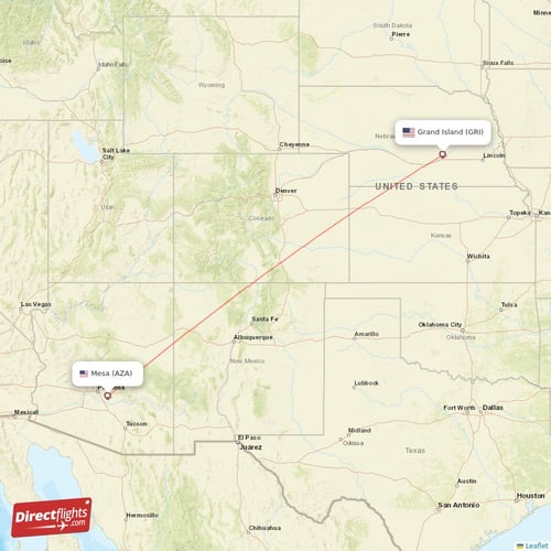 Grand Island - Mesa direct flight map