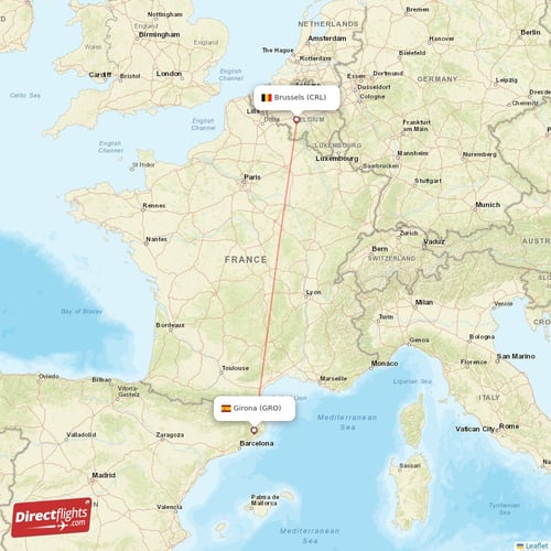 Girona - Brussels direct flight map