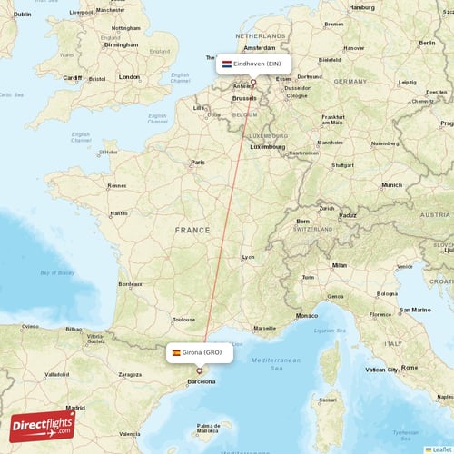 Girona - Eindhoven direct flight map