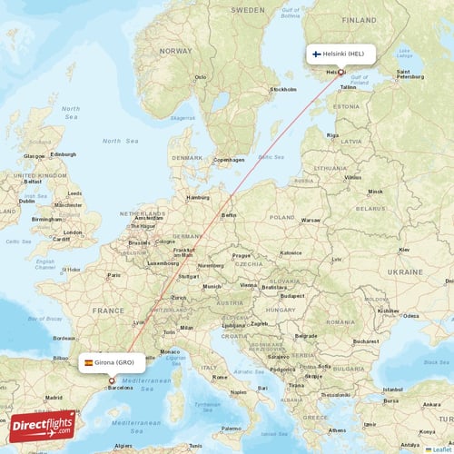 Girona - Helsinki direct flight map