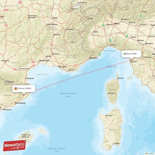 Girona - Pisa direct flight map