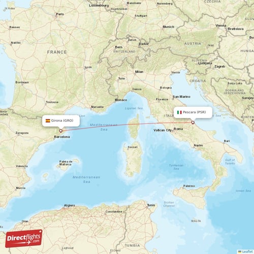 Girona - Pescara direct flight map