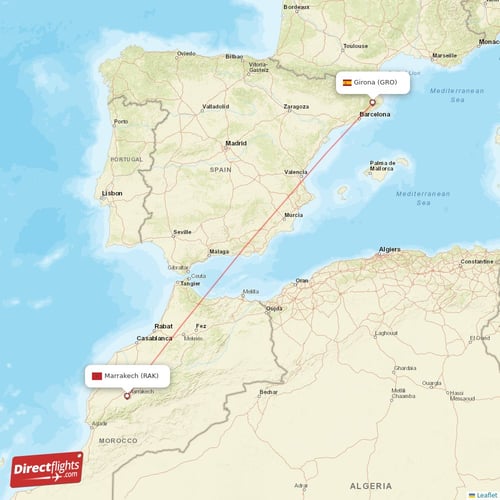 Girona - Marrakech direct flight map