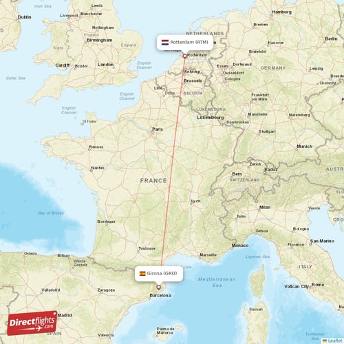 Girona - Rotterdam direct flight map