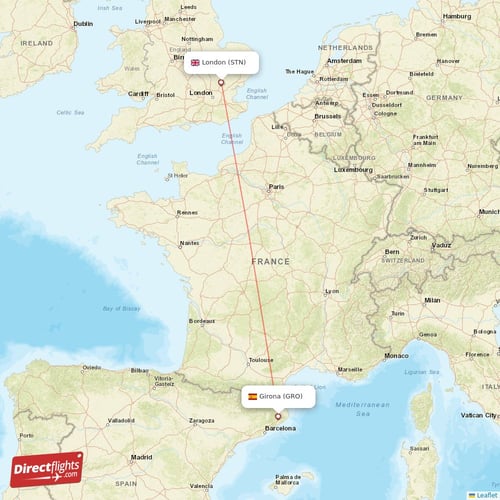 Girona - London direct flight map