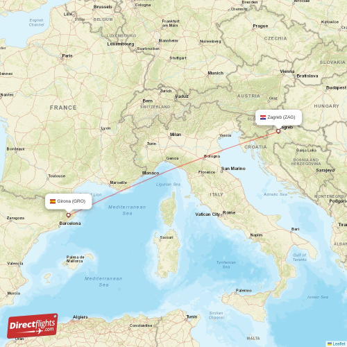 Girona - Zagreb direct flight map