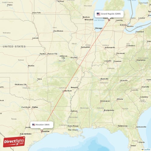 Grand Rapids - Houston direct flight map