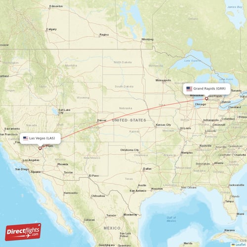 Grand Rapids - Las Vegas direct flight map