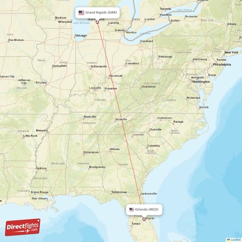 Grand Rapids - Orlando direct flight map