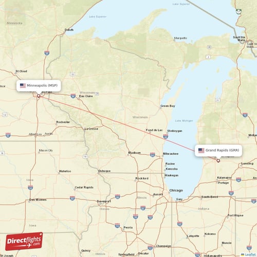 Grand Rapids - Minneapolis direct flight map