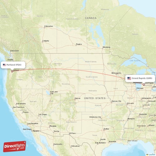 Grand Rapids - Portland direct flight map