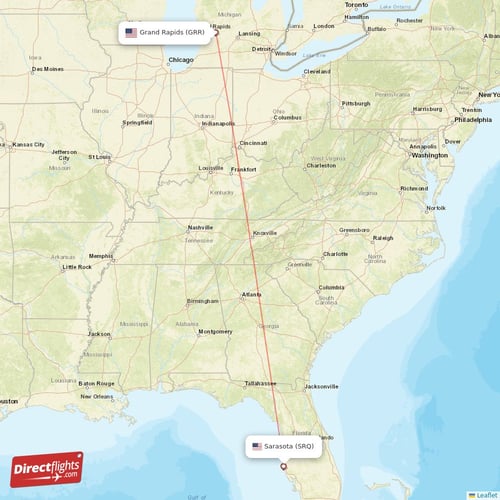Grand Rapids - Sarasota direct flight map