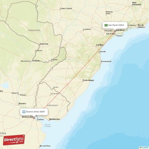 Sao Paulo - Buenos Aires direct flight map