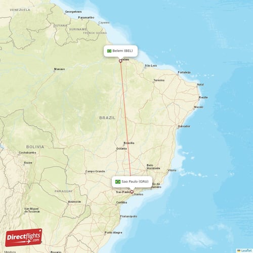 Sao Paulo - Belem direct flight map