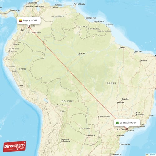 Sao Paulo - Bogota direct flight map