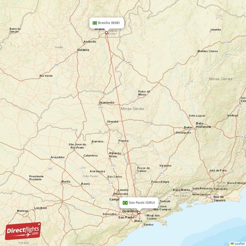 Sao Paulo - Brasilia direct flight map