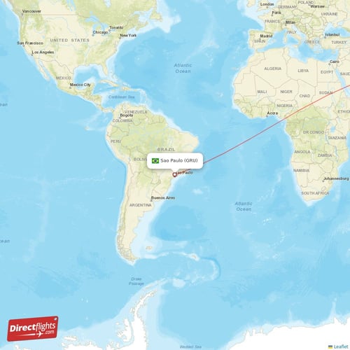 Sao Paulo - Dubai direct flight map