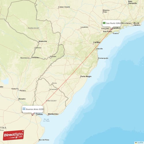 Sao Paulo - Buenos Aires direct flight map