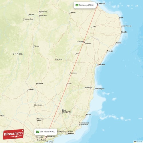 Sao Paulo - Fortaleza direct flight map