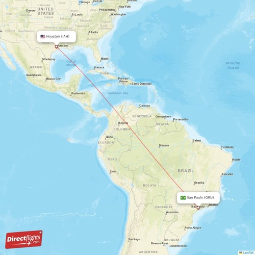 Sao Paulo - Houston direct flight map