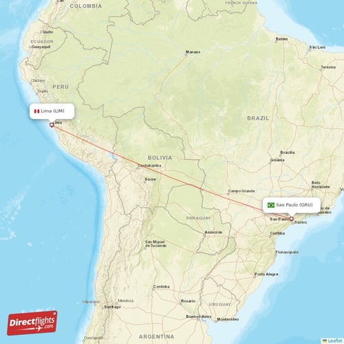 Sao Paulo - Lima direct flight map