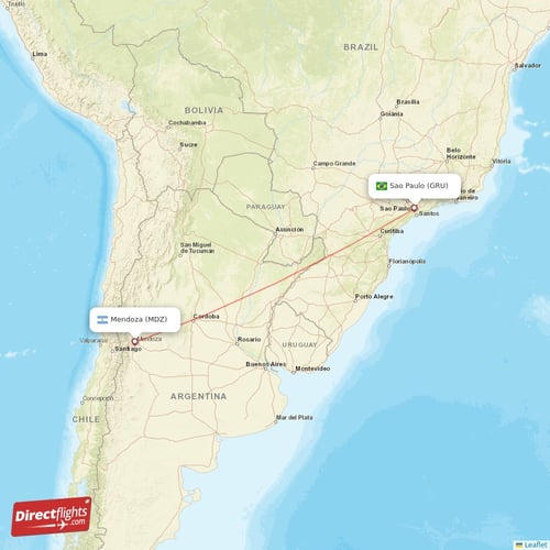 Sao Paulo - Mendoza direct flight map