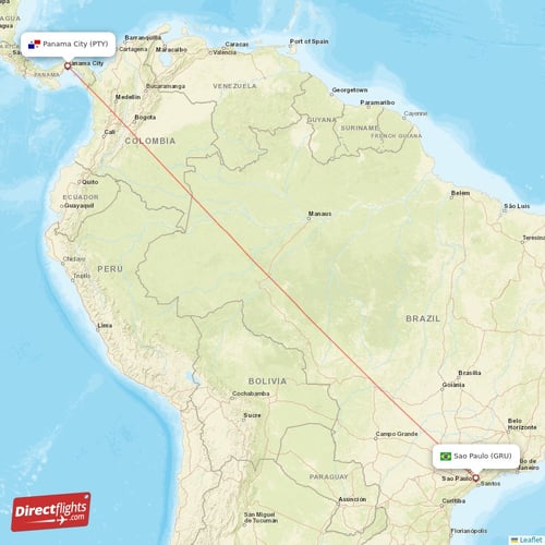 Sao Paulo - Panama City direct flight map