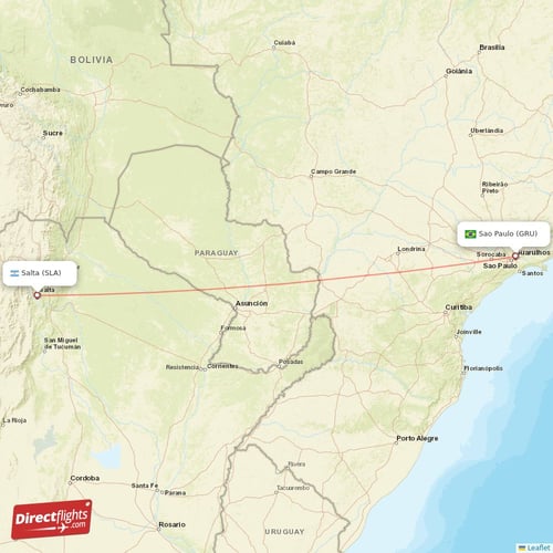 Sao Paulo - Salta direct flight map