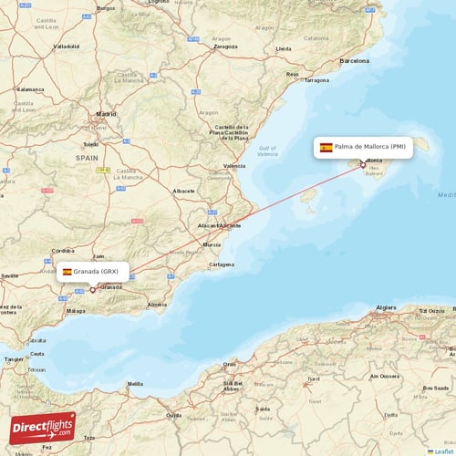 Granada - Palma de Mallorca direct flight map