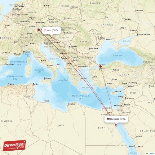 Graz - Hurghada direct flight map