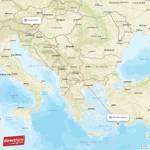 Graz - Rhodes direct flight map