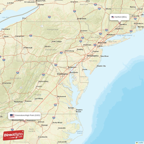 Greensboro/High Point - Hartford direct flight map