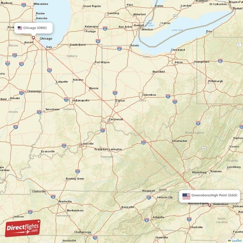 Greensboro/High Point - Chicago direct flight map