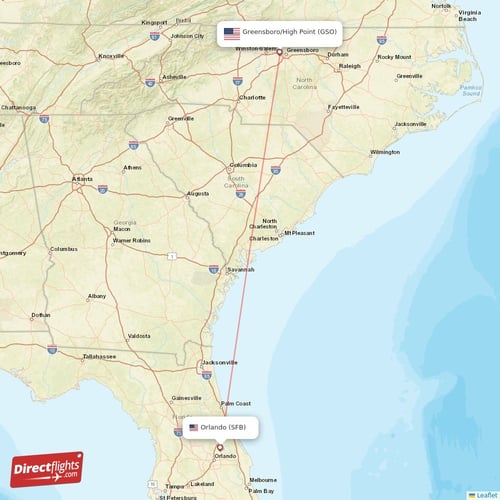 Greensboro/High Point - Orlando direct flight map