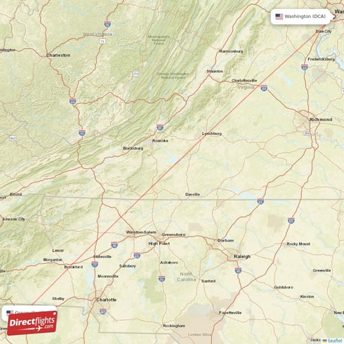 Greenville - Washington direct flight map