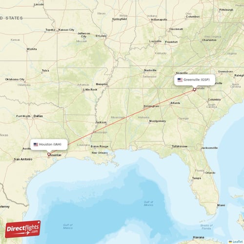 Greenville - Houston direct flight map
