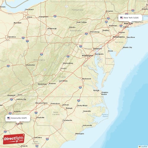 Greenville - New York direct flight map