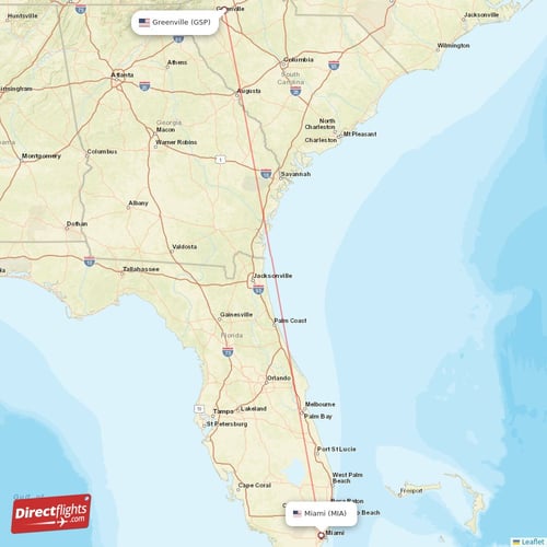 Greenville - Miami direct flight map