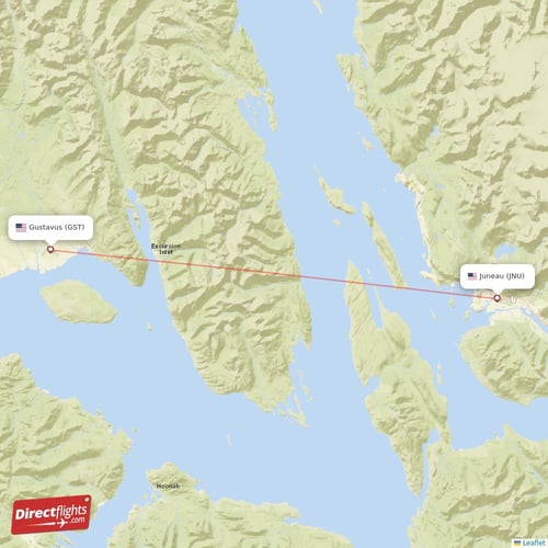 Gustavus - Juneau direct flight map