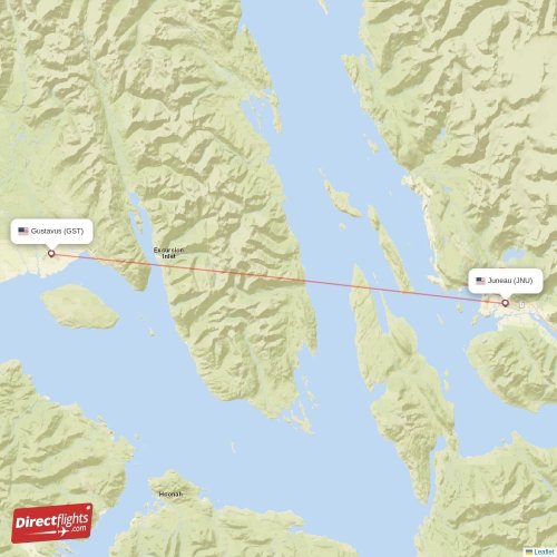Gustavus - Juneau direct flight map