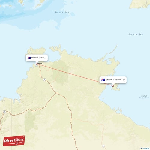 Direct flights from Groote Island to Darwin, GTE to DRW non-stop