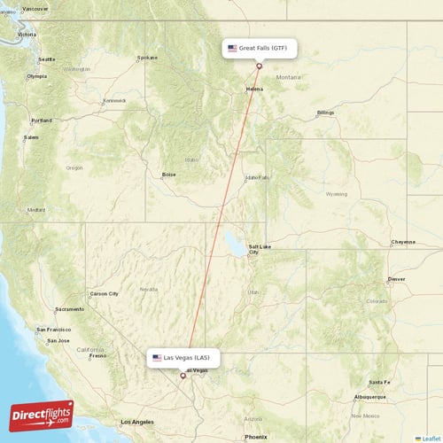 Great Falls - Las Vegas direct flight map